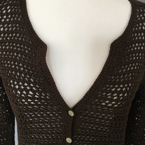 Eddie Bauer Brown Open Crochet Cardigan - Sz M - Picture 2 of 8